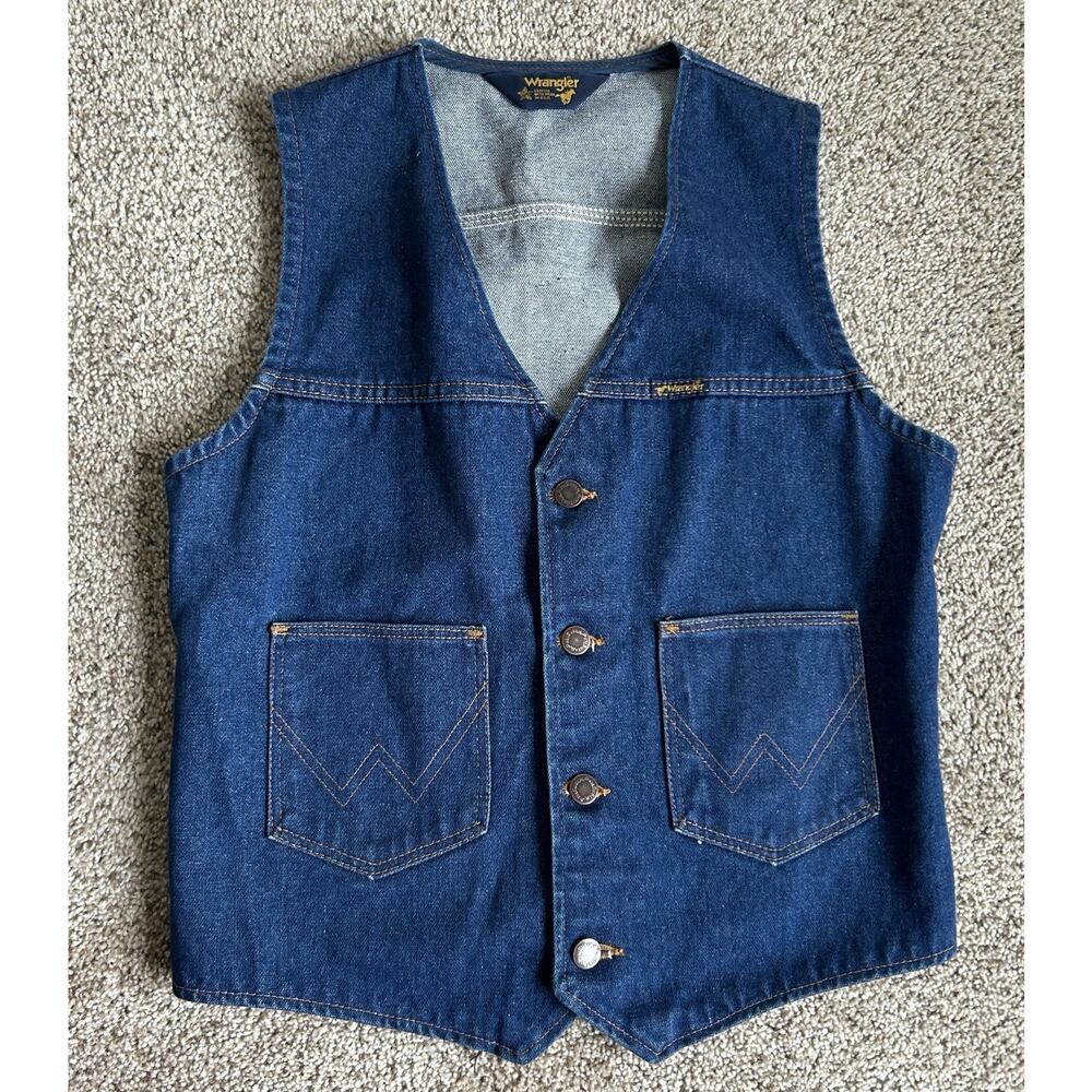 Wrangler Denim Vest Men Small 70s 80s Made In USA Cowboy Western Rodeo